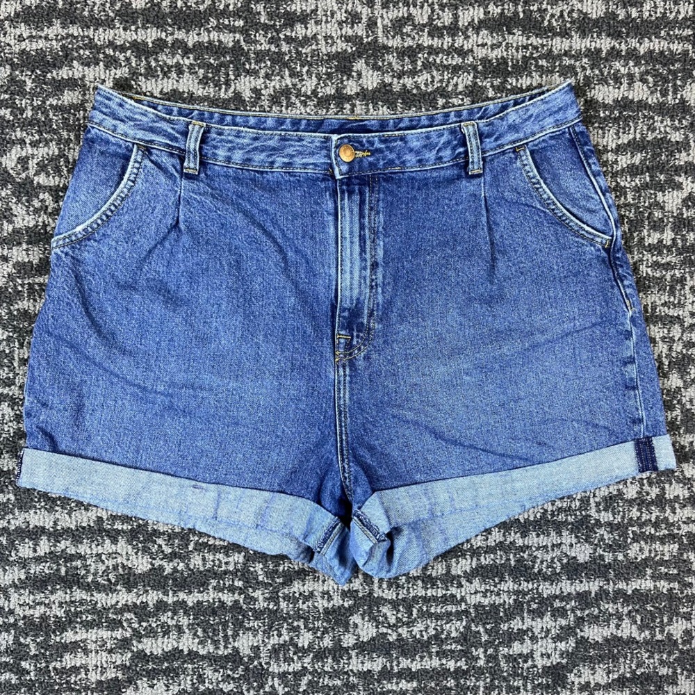 Primark Denim Co Shorts Womens 14 High Waisted Pleated Cuffed Blue Denim